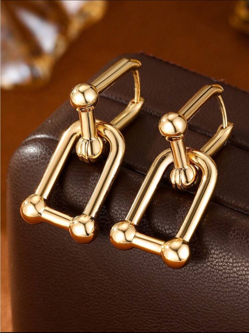 NWOT Gold U Link/Ball Drop Hoop Earrings